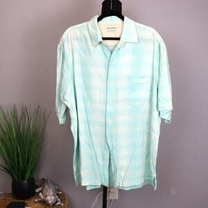 Caribbean Linen Men’s Button-Up Shirt Aqua Blue Relaxed Fit XL